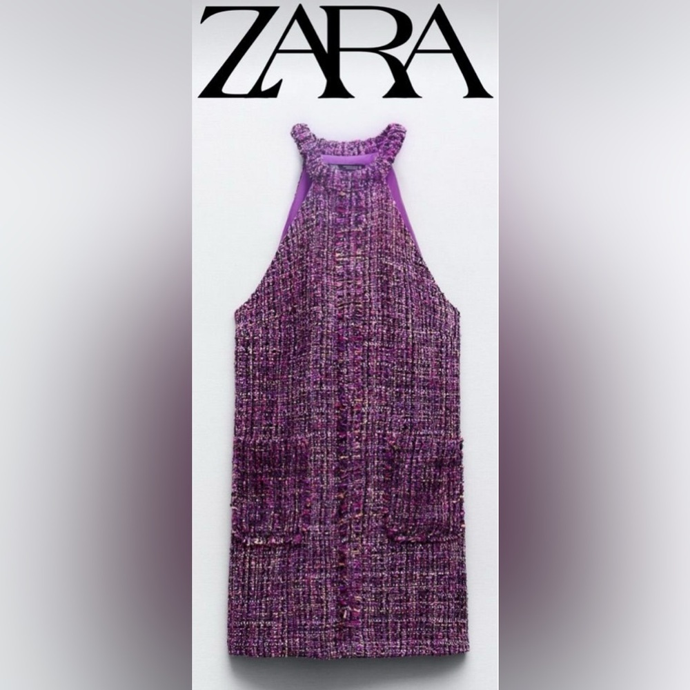 Zara Multicolor Tweed Halter Dress